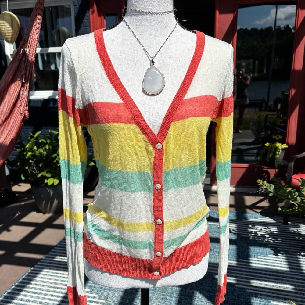 Mak B cardigan sweater rainbow colors women’s size Med